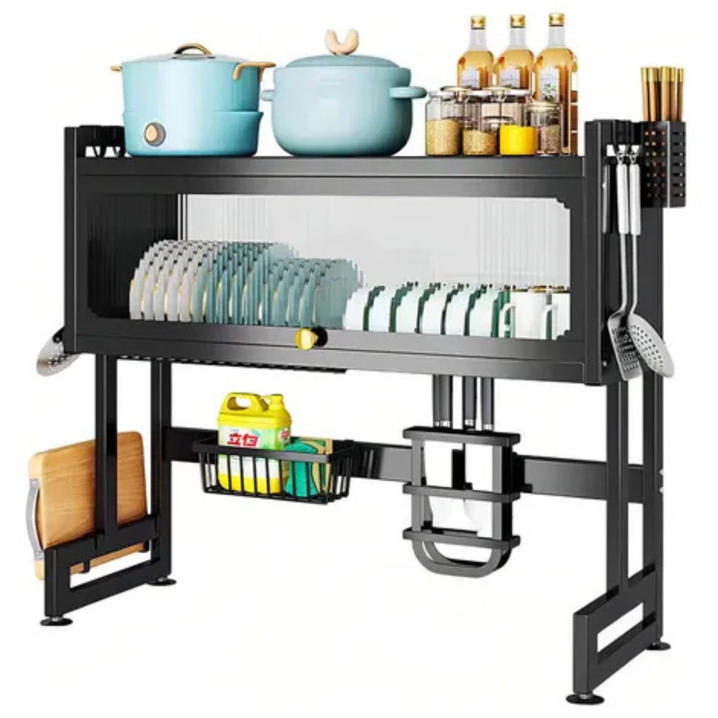 Escurridor de Platos con Tapa y Almacenamiento | Organizador de Cocina Práctico
