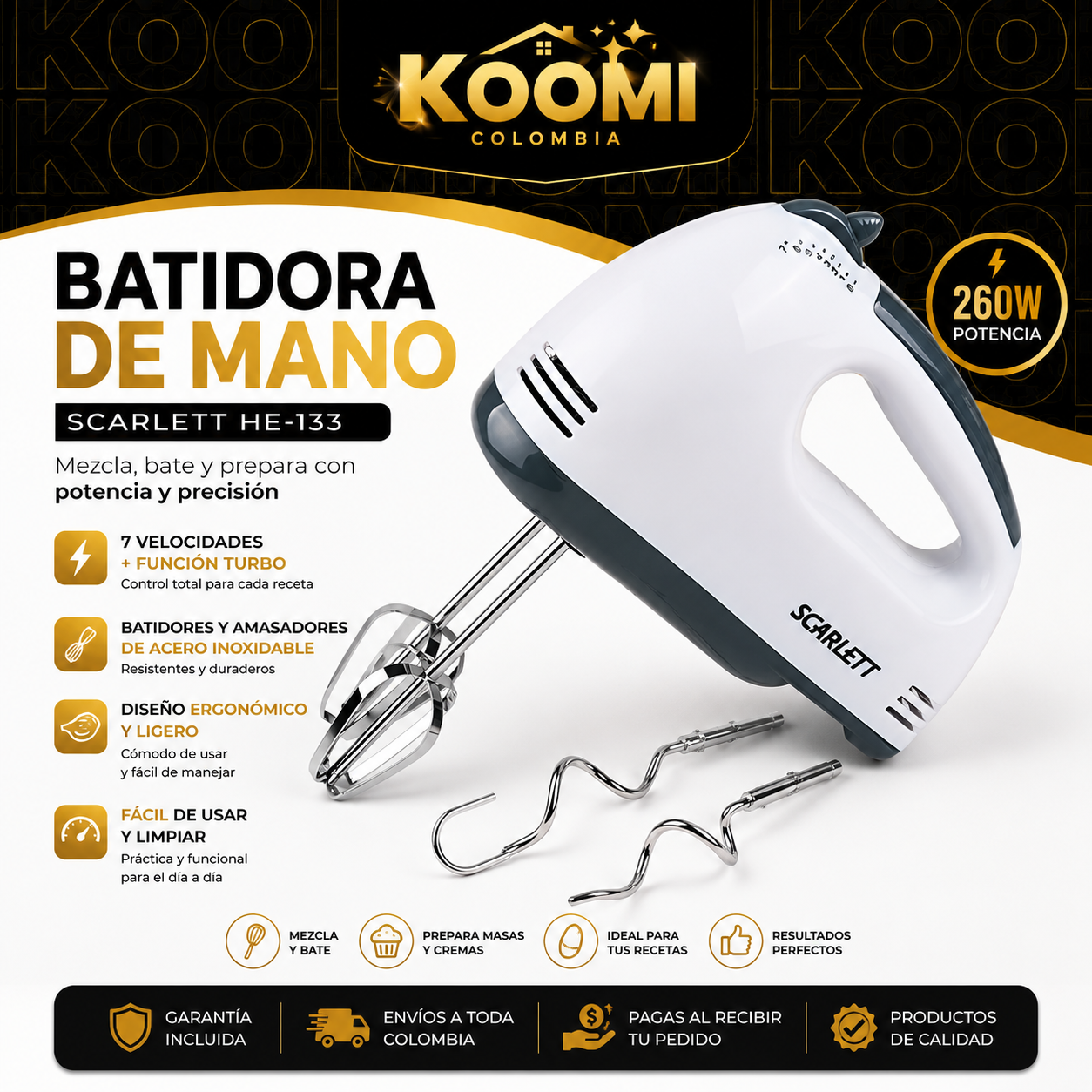 Batidora de Mano Scarlett HE-133 260W 7 Velocidades