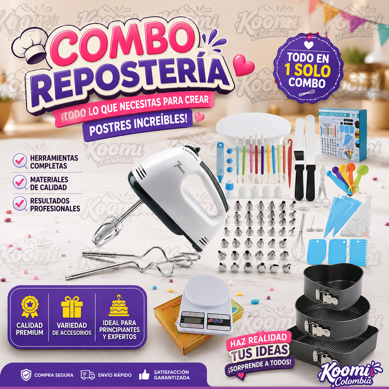 Kit de Repostería Completo con Batidora y Accesorios | Koomi Colombia