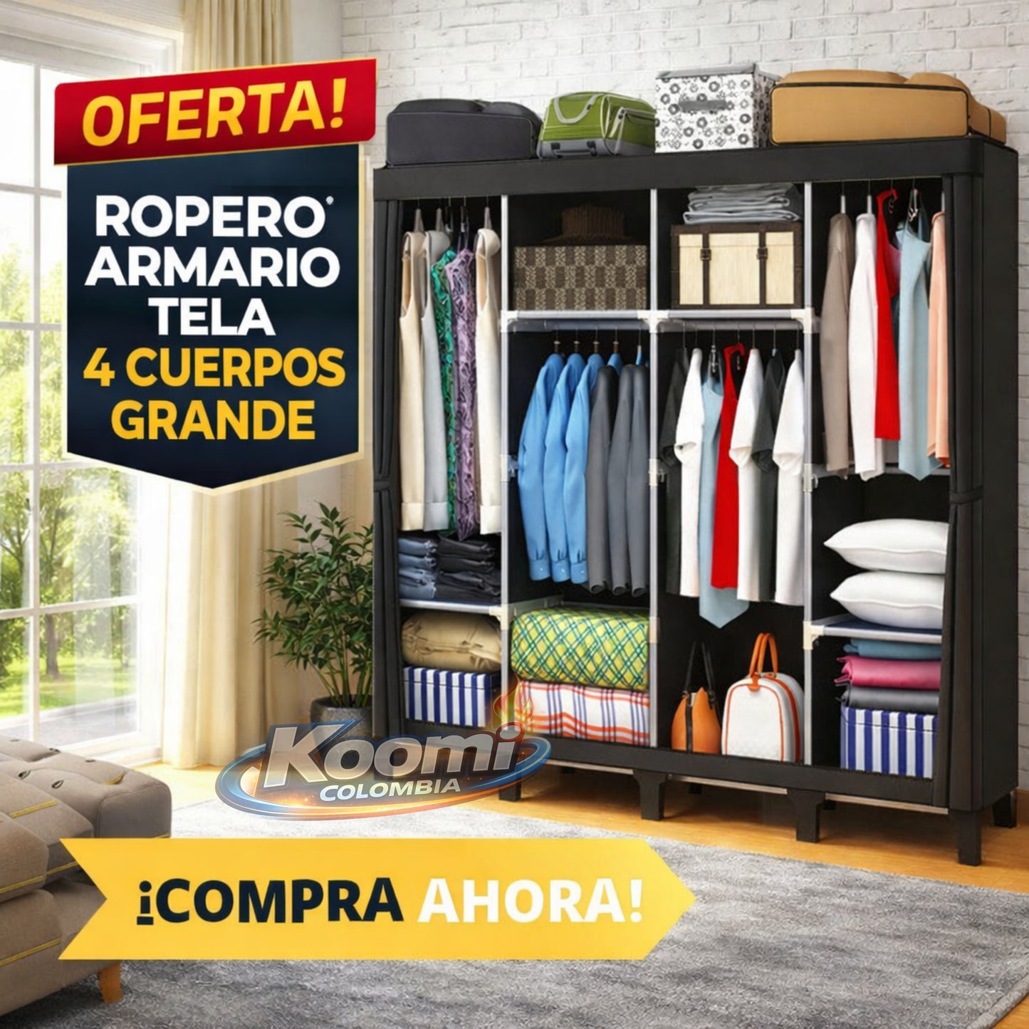 Ropero Armario Tela 4 Cuerpos Grande | Amplio, Práctico y Fácil de Armar