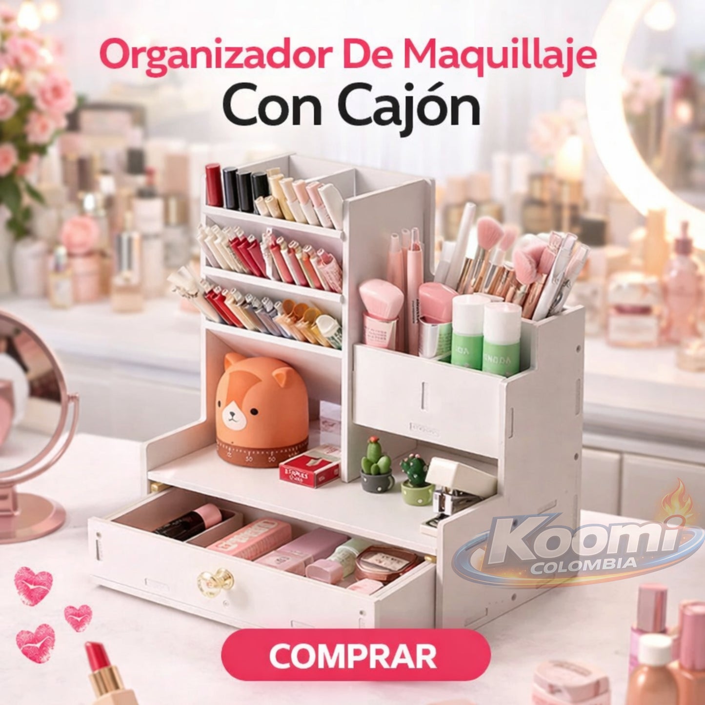 Organizador de Maquillaje con Cajón Almacenamiento Práctico y Elegante