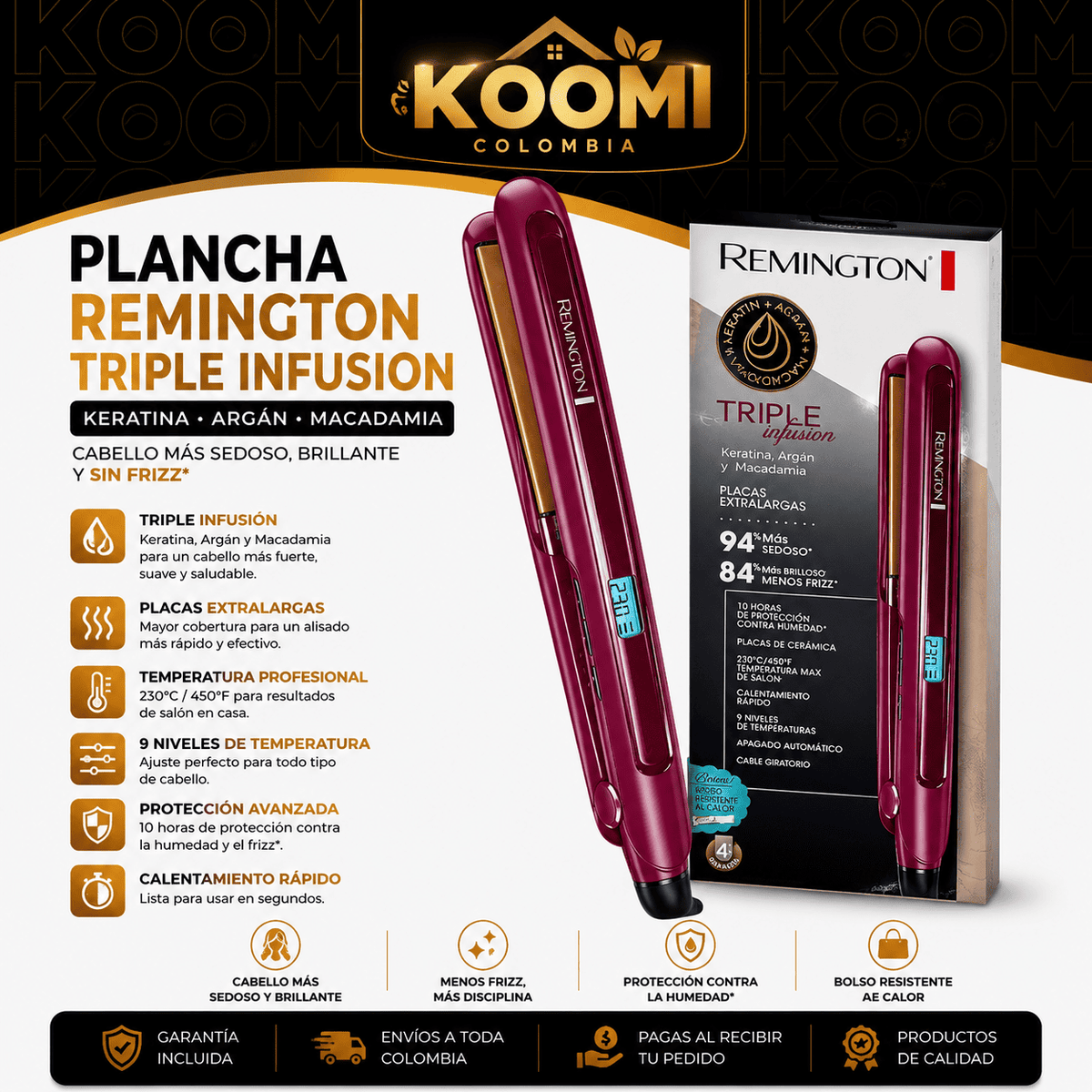 Plancha Remington Triple Infusion para Cabello | Koomi Colombia