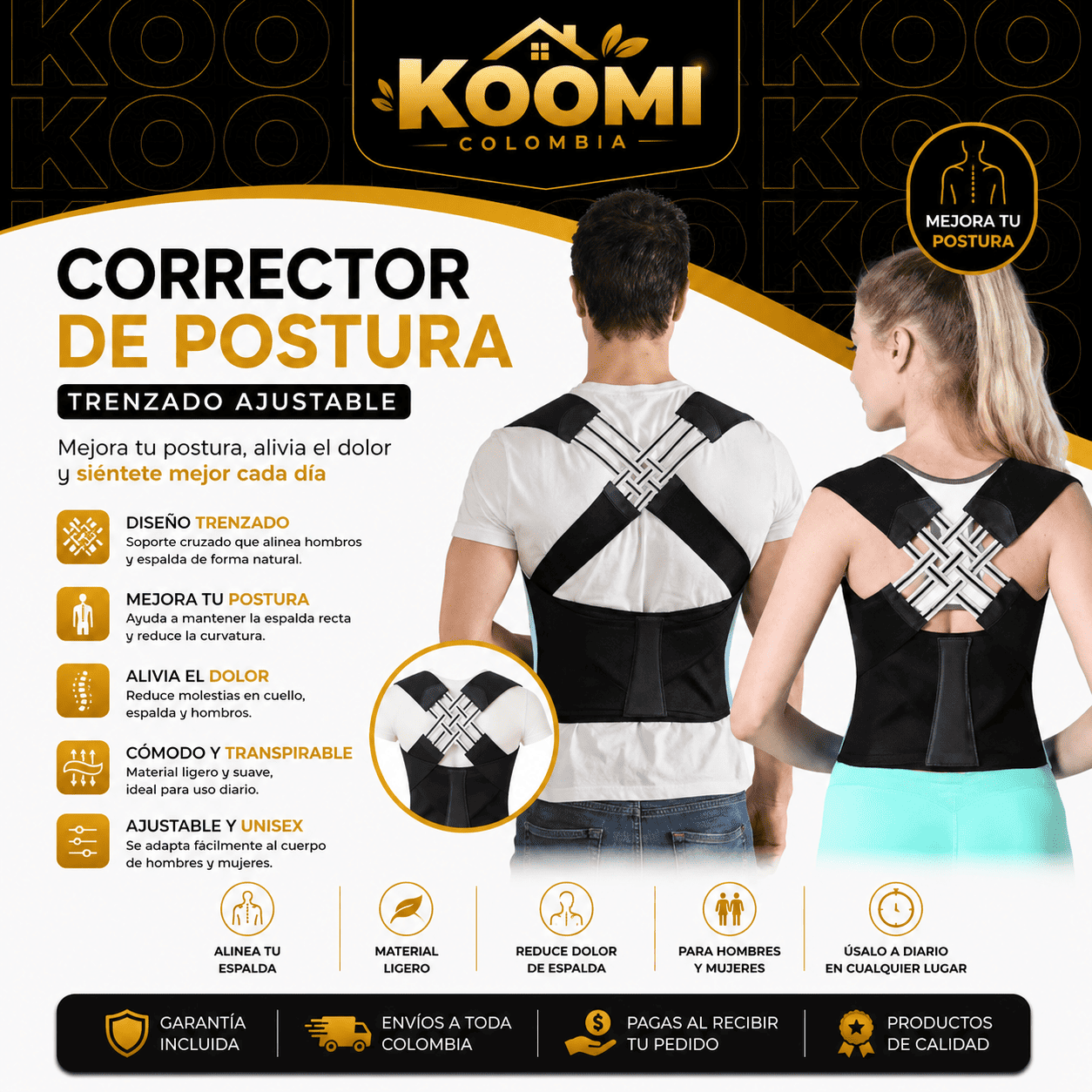 Corrector de Postura Trenzado Ajustable | Koomi Colombia