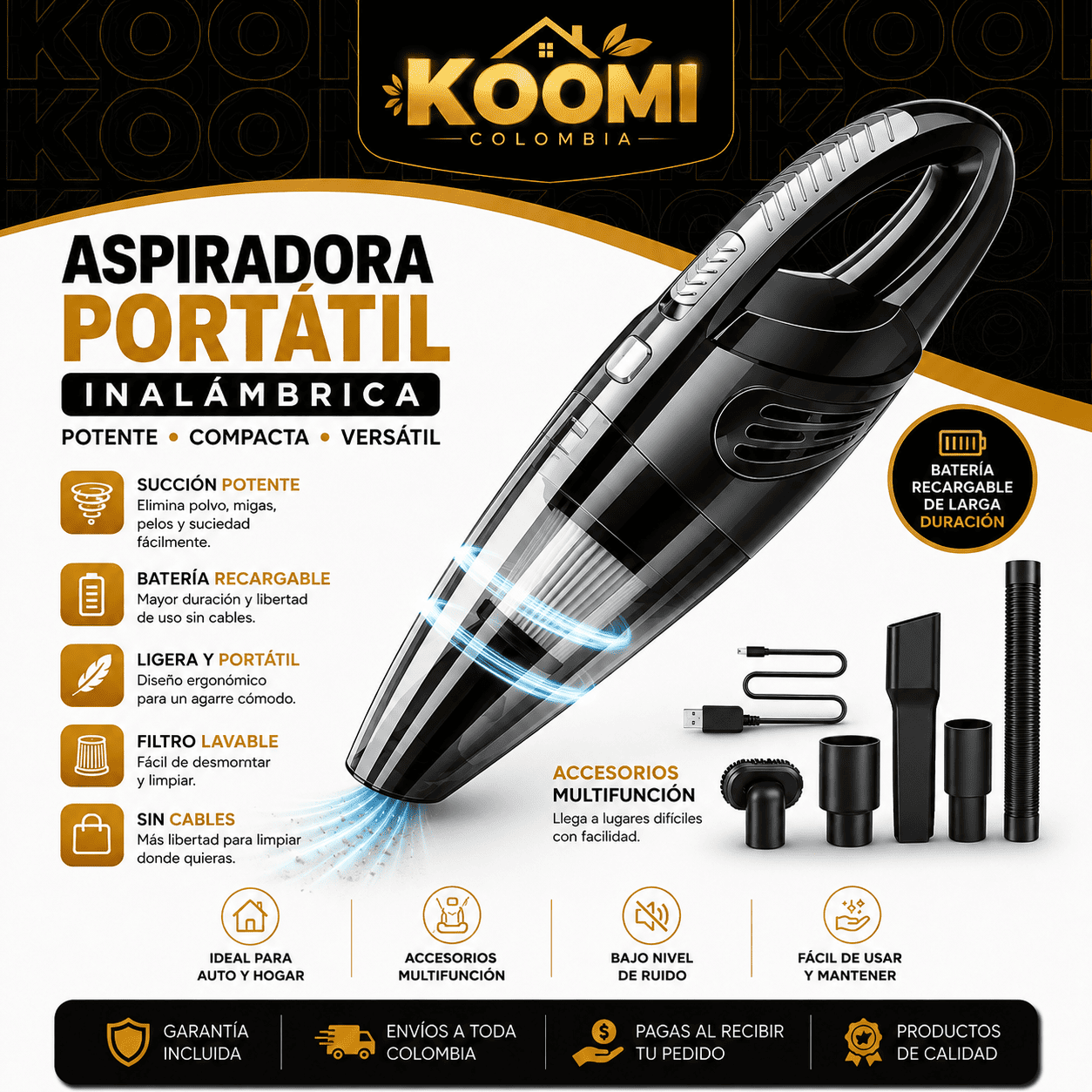 Aspiradora Portátil para Carro Inalámbrica | Koomi Colombia