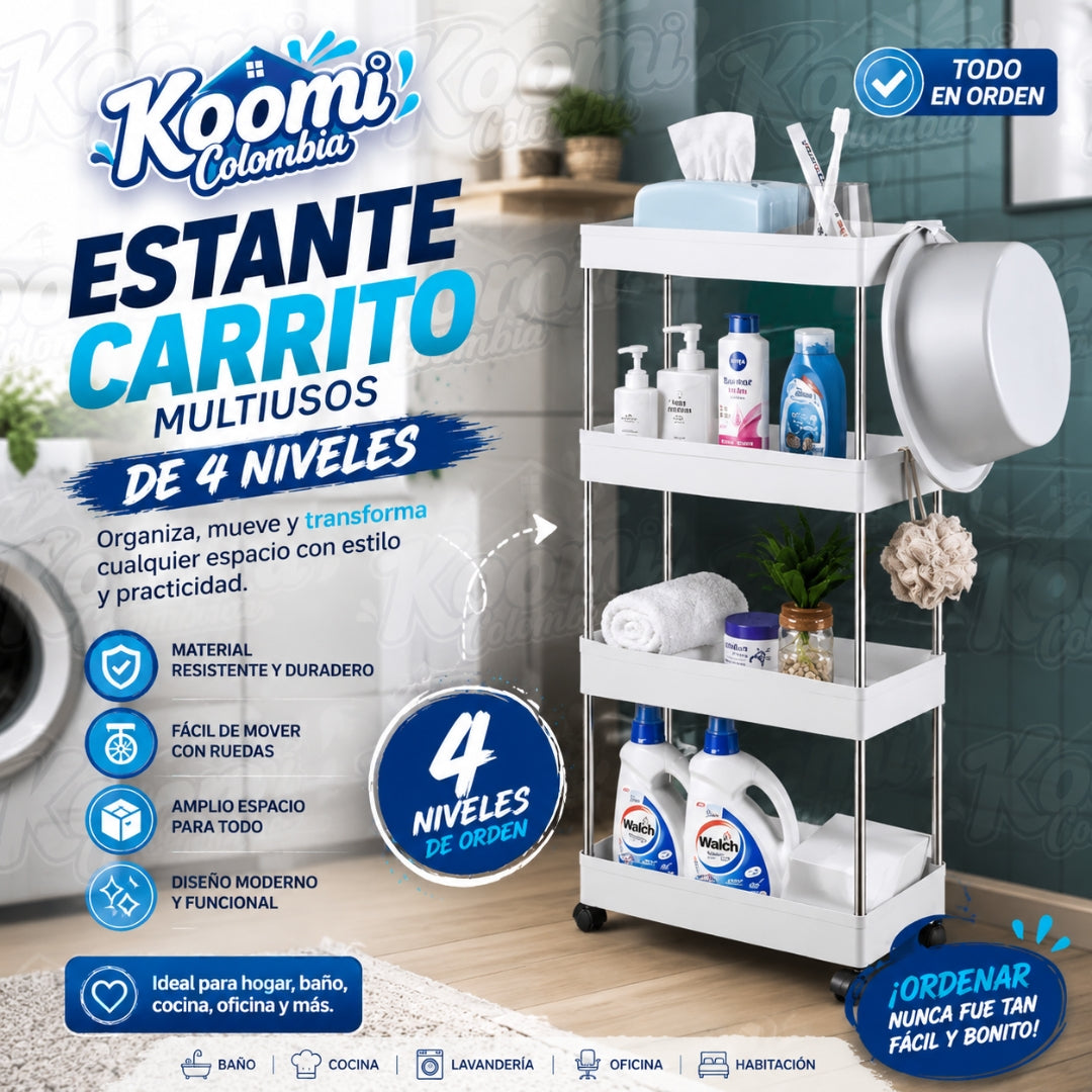 Estante Carrito Multiusos de 4 Niveles para Organizar tu Hogar