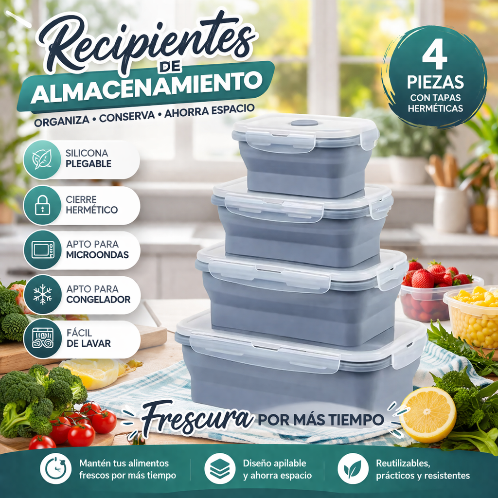 Recipientes de Almacenamiento x4 Unidades | Organizadores Herméticos Cocina
