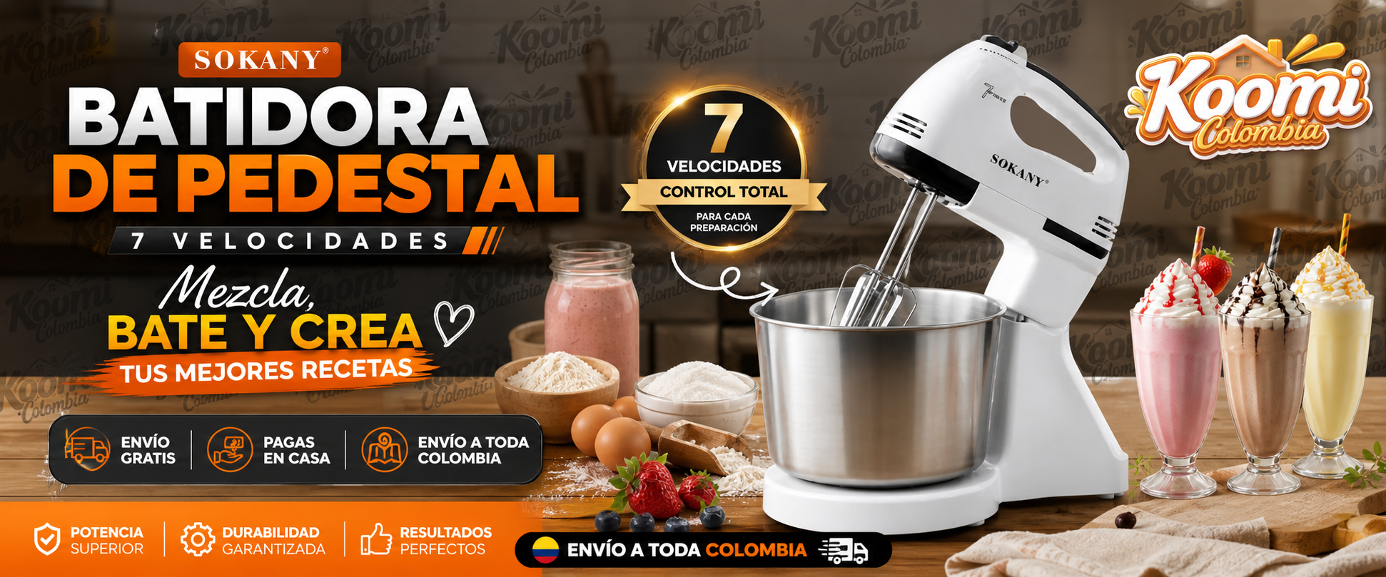 Batidora Sokany con pedestal + Máquina Mini Donas 7 Puestos | Combo Repostería