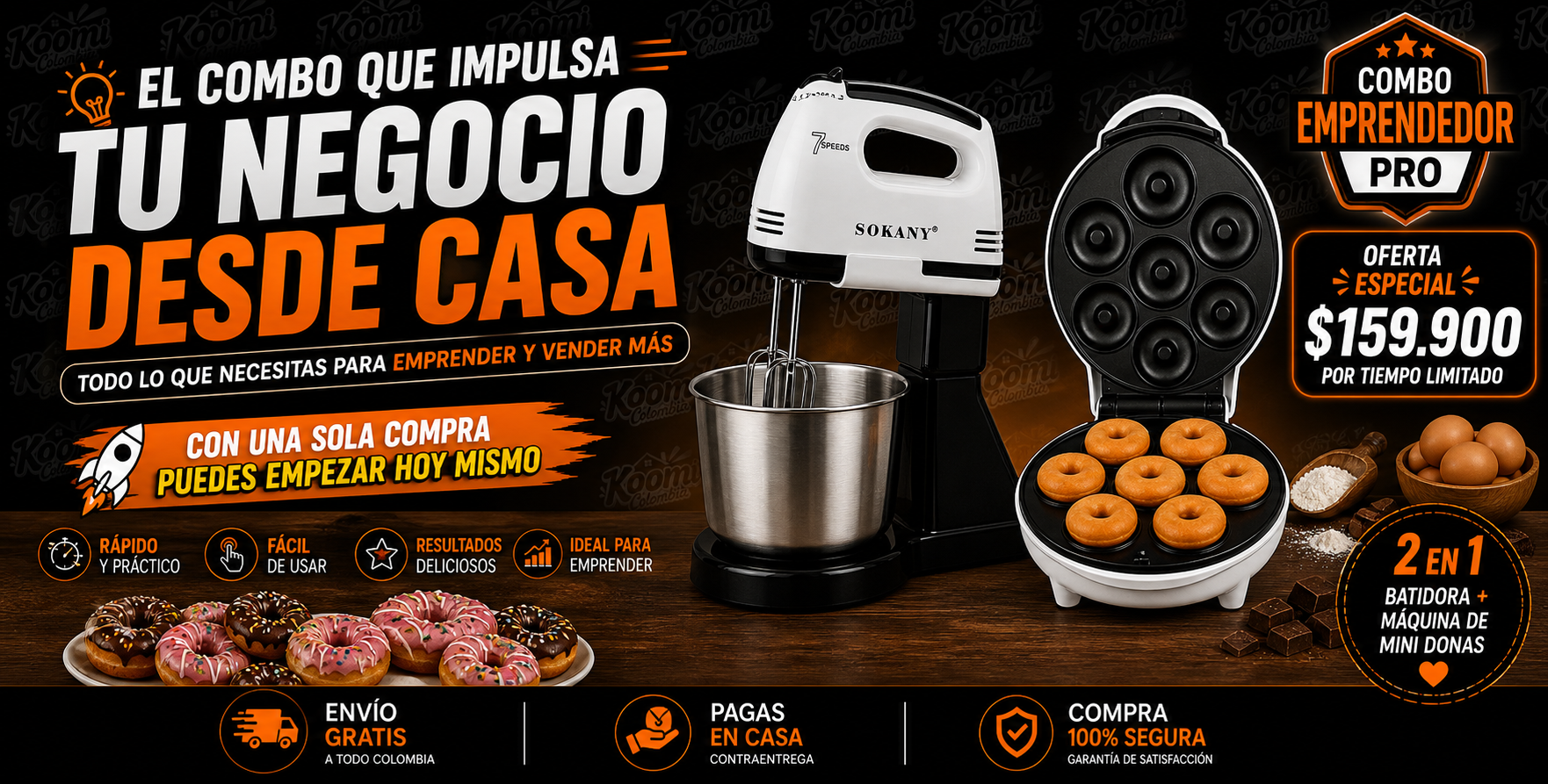 Batidora Sokany con pedestal + Máquina Mini Donas 7 Puestos | Combo Repostería