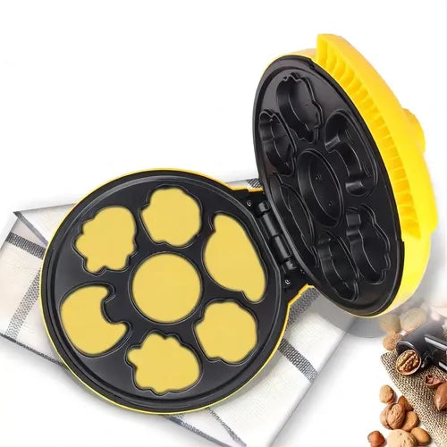 Mini Waflera Amarilla Figuras Infantiles 1000W Antiadherente | Rápida y Divertida