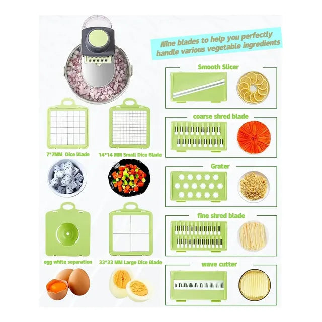 Picador de Verduras Multifuncional 9 en 1 | Cocina Rápido y Sin Esfuerzo