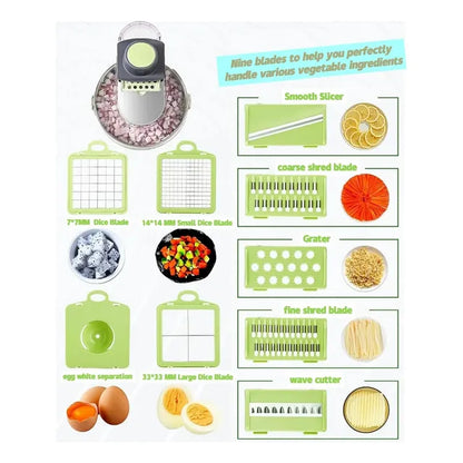 Picador de Verduras Multifuncional 9 en 1 | Cocina Rápido y Sin Esfuerzo