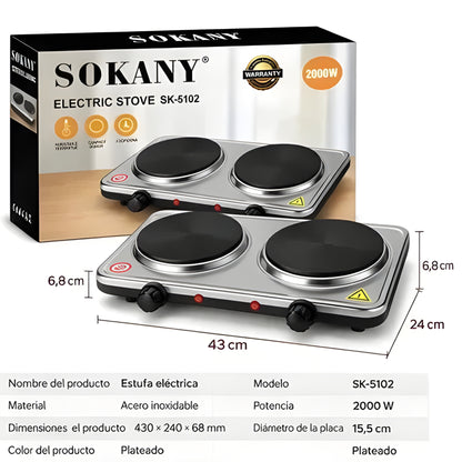 Estufa Eléctrica 2 Quemadores Sokany | Cocina Rápida, Compacta y Potente