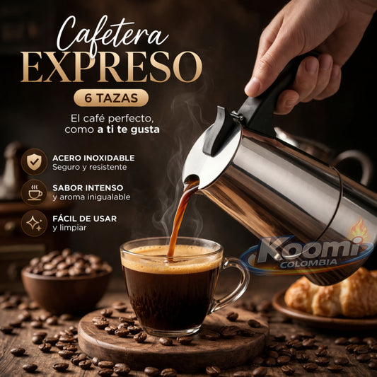 Cafetera Expreso 6 Tazas | Prepara Café Intenso, Rápido y Delicioso en Casa