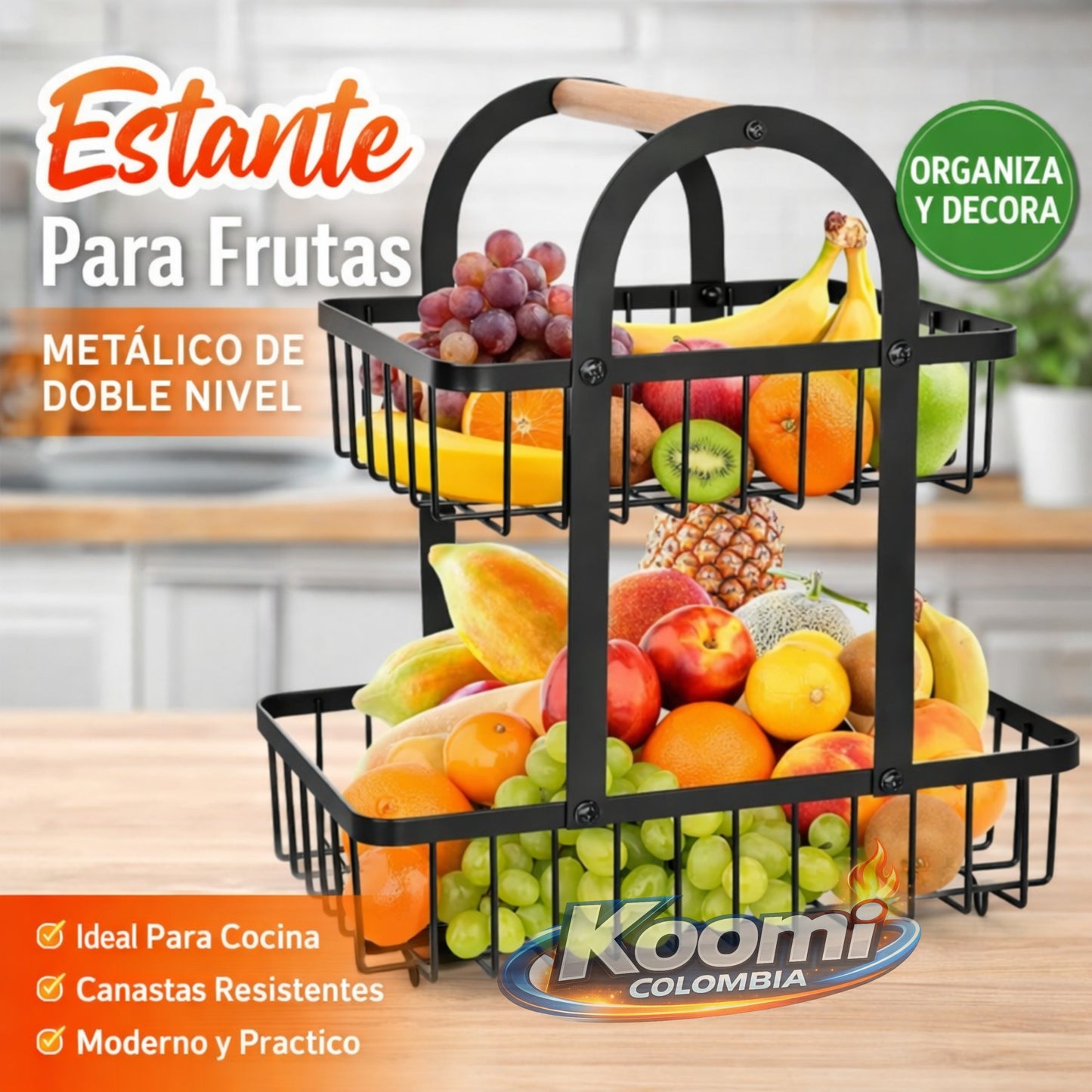 Estante para Frutas 2 Niveles | Organizador de Cocina Práctico y Moderno