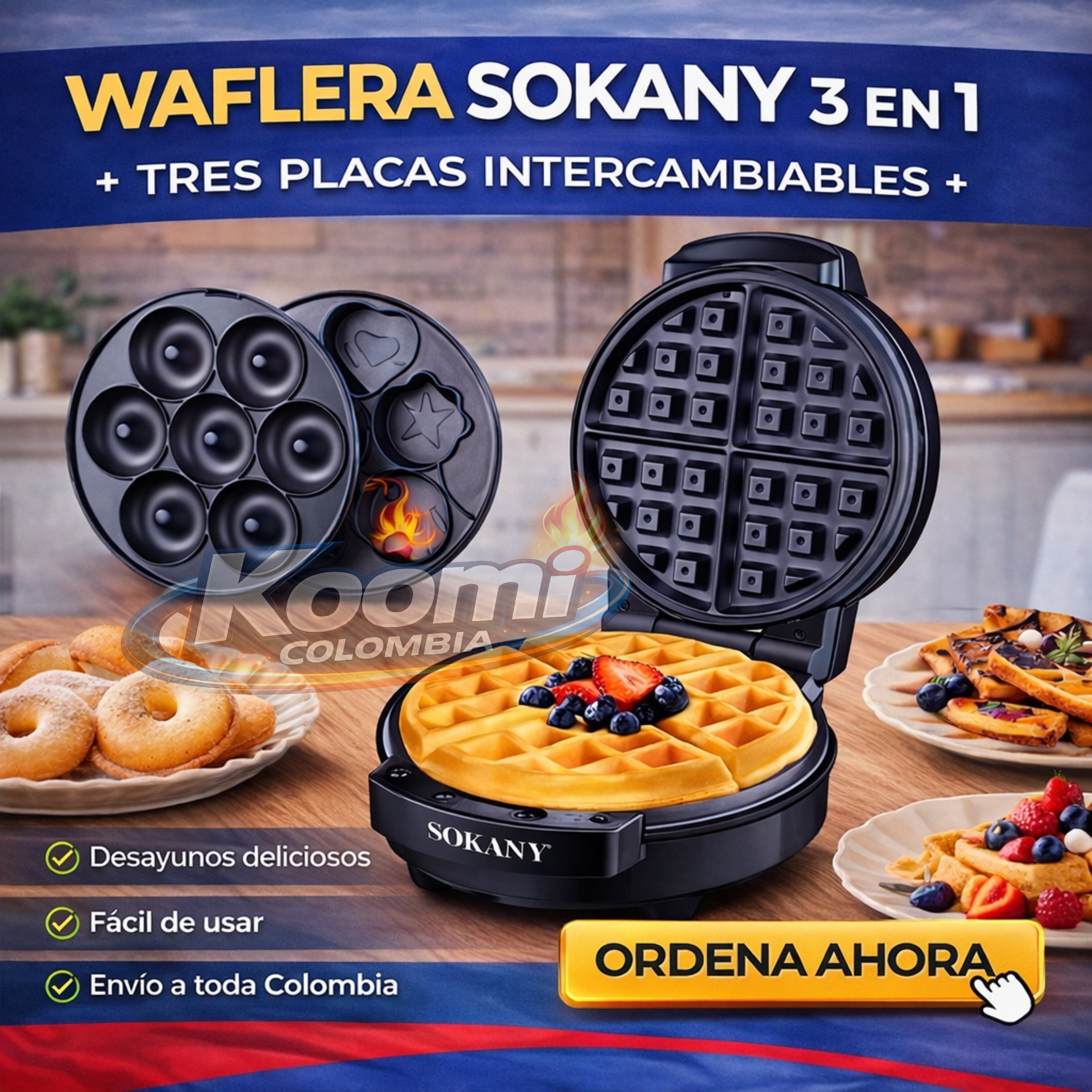Waflera Sokany 3 en 1 | Donas, Waffles y Cupcakes