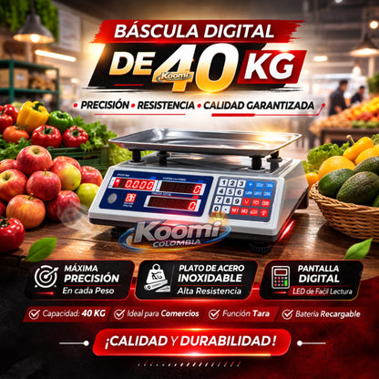 Báscula Digital 40Kg con Cálculo de Precio | Pesa Electrónica Comercial Precisa