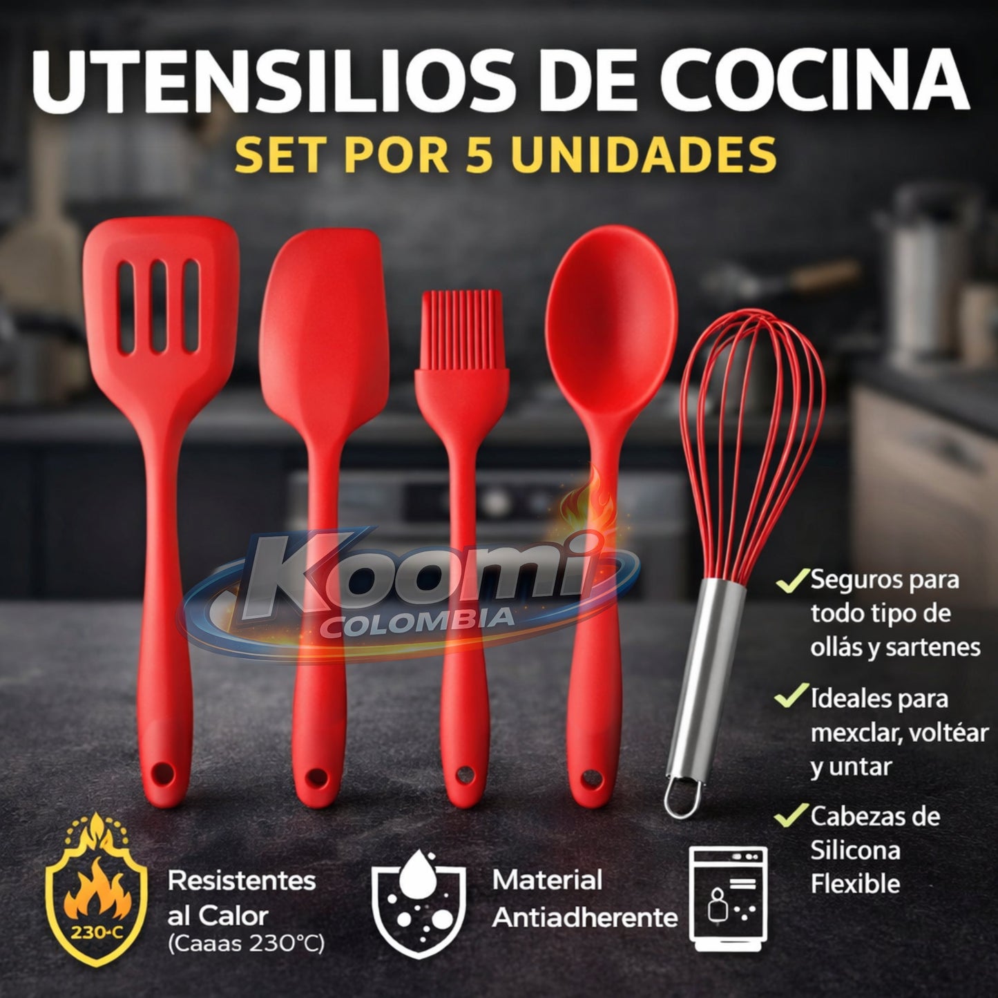 Utensilios de Cocina Set x5 | Prácticos y Resistentes