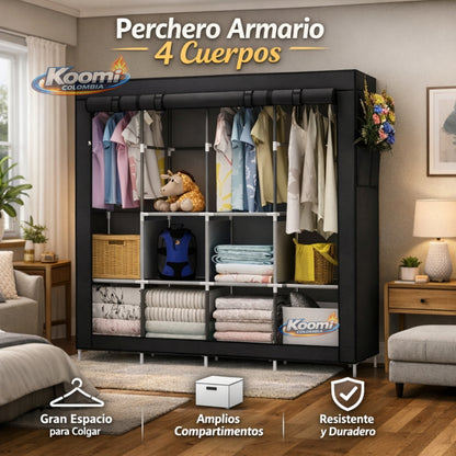 Perchero Armario 4 Cuerpos Multifuncional | Organizador de Ropa Resistente y Moderno
