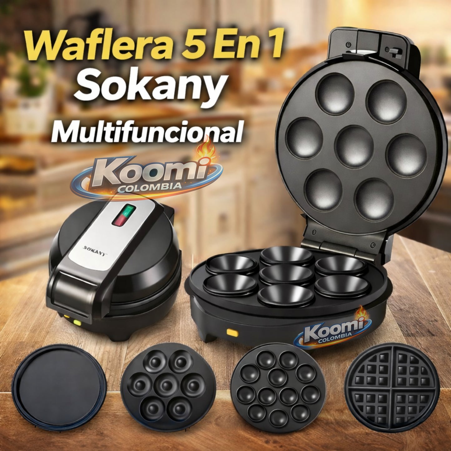 Waflera 5 en 1 Sokany Multifuncional | Placas Intercambiables y Alta Potencia