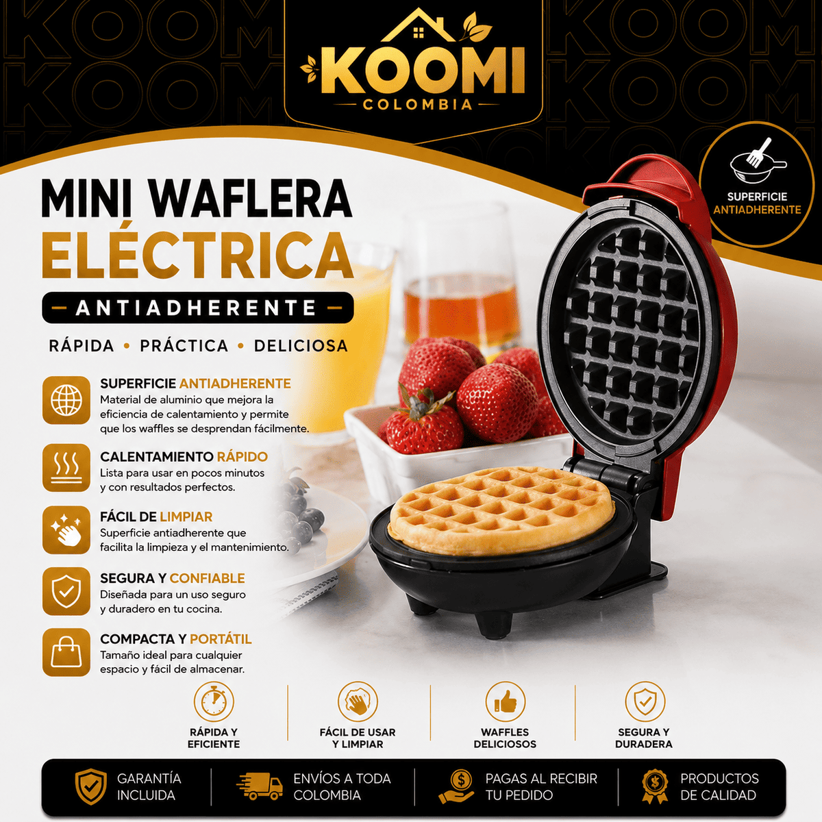 Máquina Mini Waflera Antiadherente | Koomi Colombia
