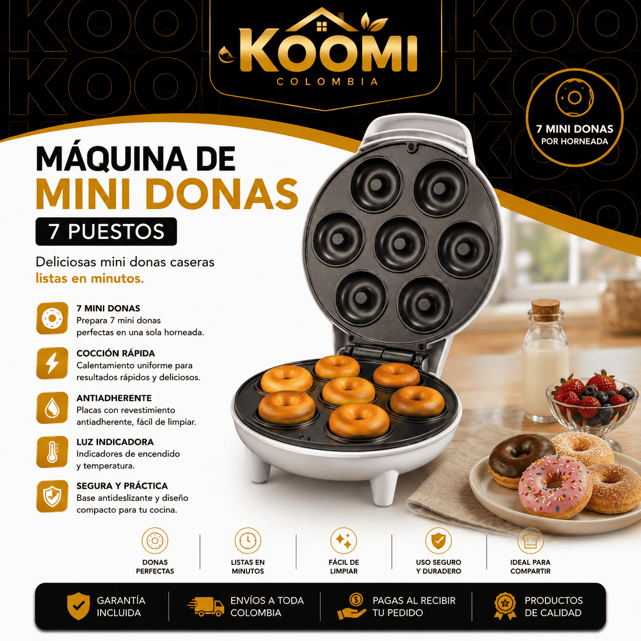 Máquina de Mini Donas 7 Puestos Antiadherente | Koomi Colombia