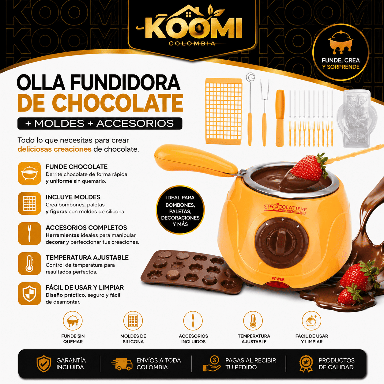Olla Fundidora de Chocolate + Moldes y Accesorios | Koomi