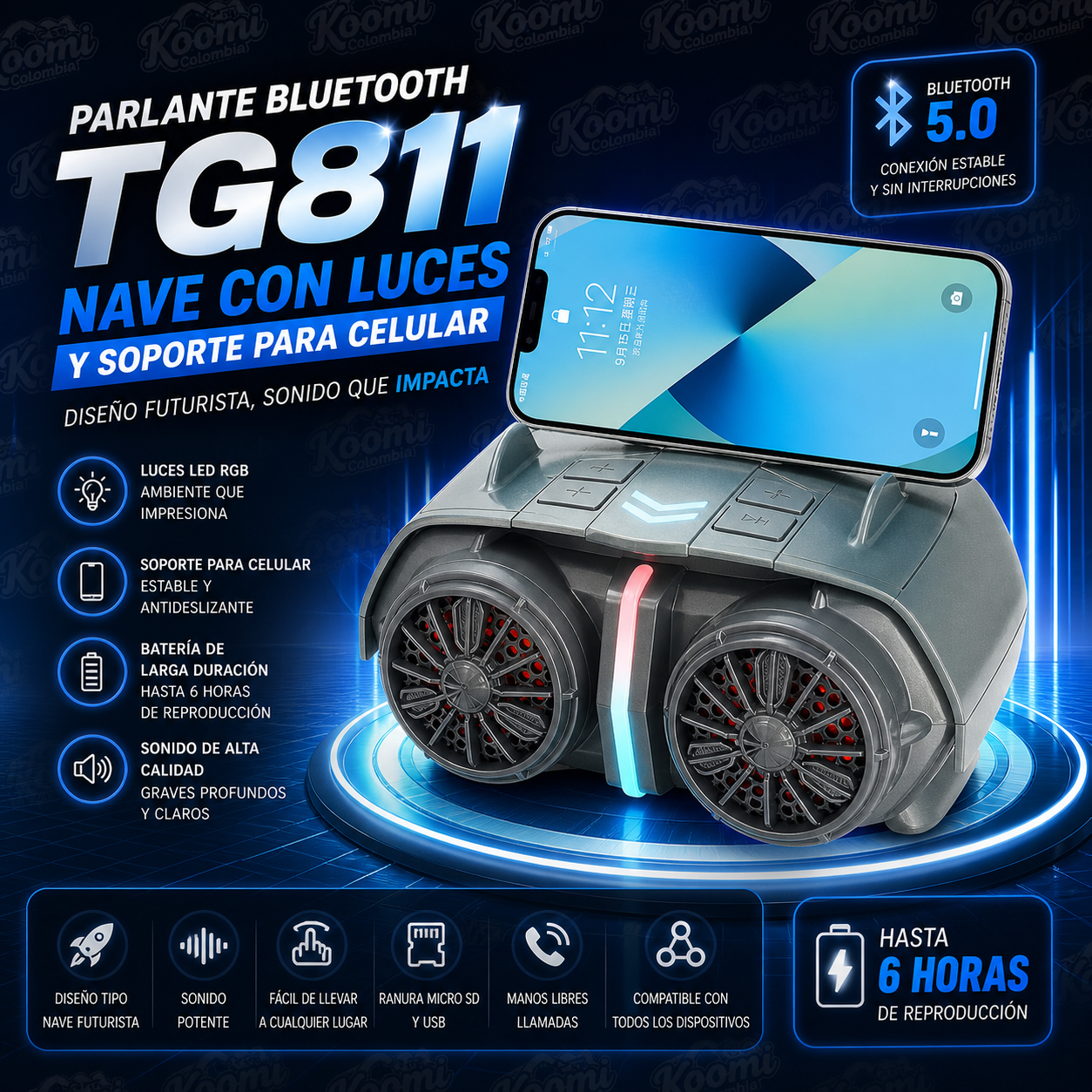 Parlante TG811 Bluetooth Portátil Sonido Potente y Batería Duradera