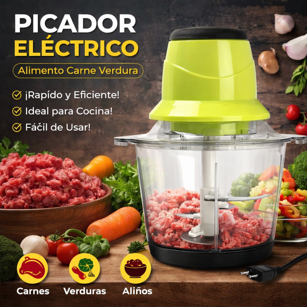 Picador Eléctrico de Alimentos Carne Verduras Cocina Rápida y Práctica