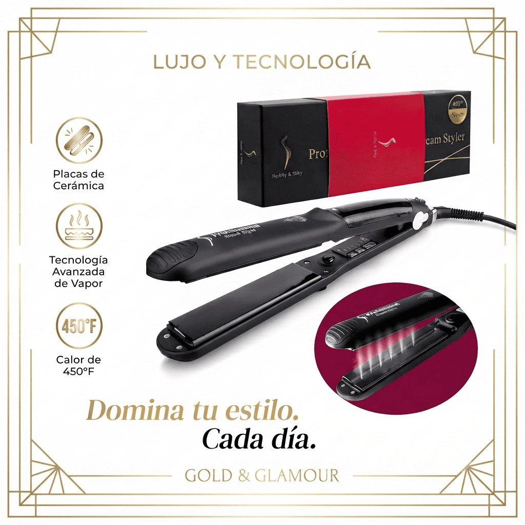 Plancha de Pelo a Vapor Profesional Steam Styler Cerámica | Cabello Liso y Brillante
