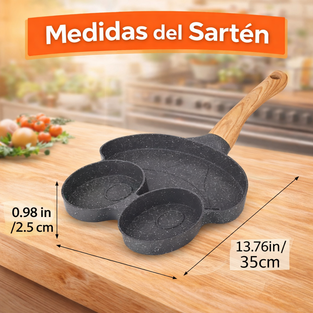 Sartén de Figuras 3 Puestos Antiadherente | Cocina Fácil y Divertida