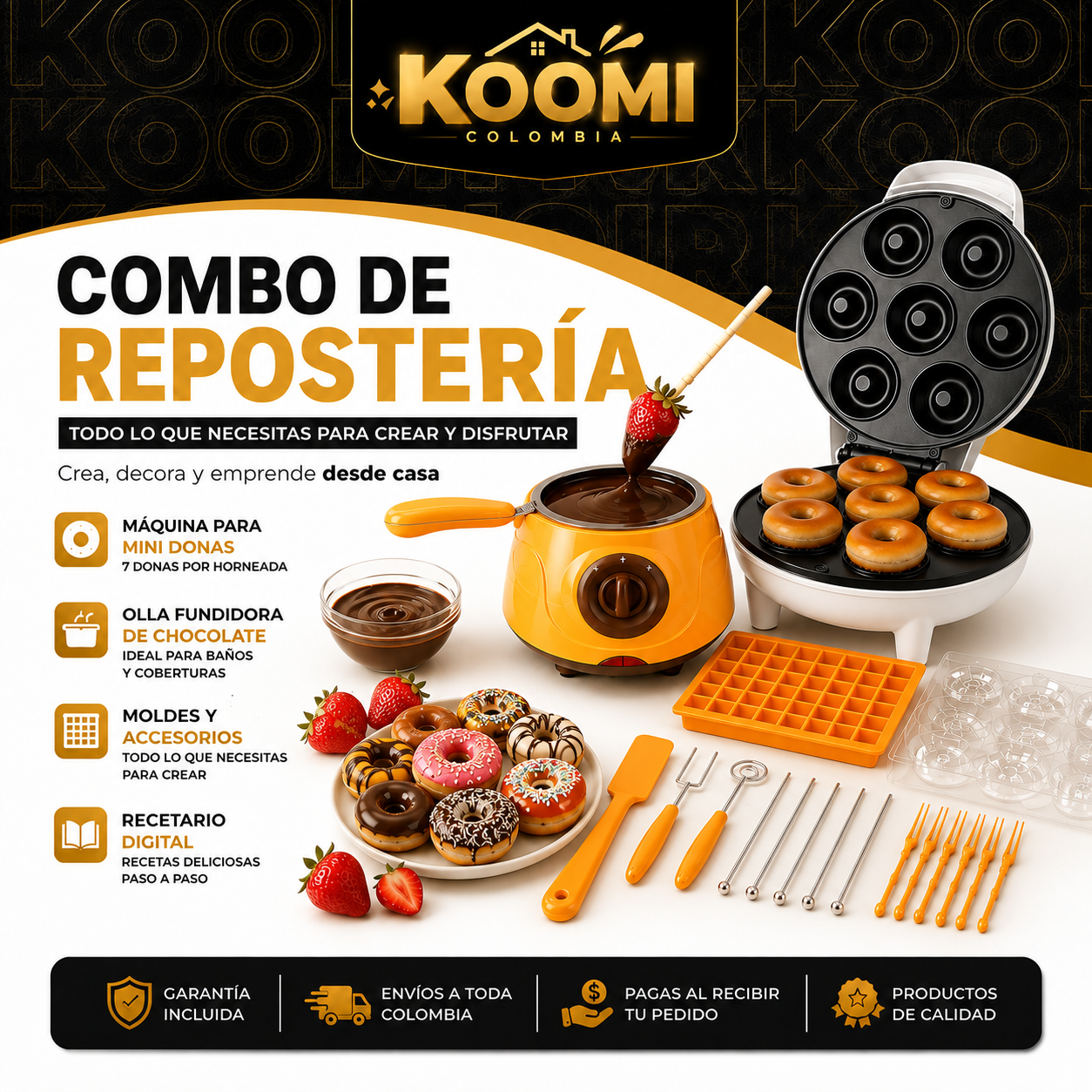 Combo Repostería Mini Donas + Olla Fundidora + Moldes